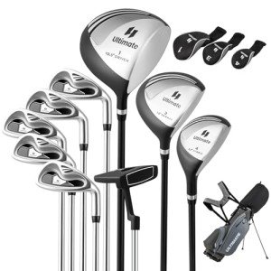Tangkula 9/10 Pieces Men's Complete Golf Clubs Set Right Hand, Includes 460cc Alloy #1 Driver & #3 Fairway Wood & #4 Hybrid & #6/#7/#8/#9/#P Irons & Putter, Golf Club Set