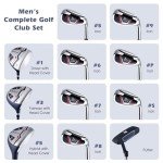 Tangkula 12 Pieces Men’s Complete Golf Club Set Right Hand, Golf Club Package Set with 460CC #1 Driver & #3 Fairway & #5 Hybrid & #5/#6/#7/#8/#9/#P/#S Irons, Putter, Rain Hood, Portable Golf Stand Bag