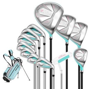 PGM Women's Golf Club Set with 12pcs Clubs - 4 Woods(#1,3,5,4H), 7 Irons(#5,6,7,8,9,PW,SW), and 1 Putter - with Golf Stand Bag