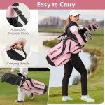 GYMAX Complete Golf Club Set for Women, 14 PCS Right Hand Golf Set with #1 Driver & #3 Fairway & #4 Hybrid & #6/#7/#8/#9/#P Irons, Putter & Head Covers, Ladies Golf Clubs Full Set (Pink)