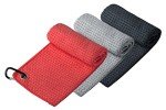 Handy Picks Microfiber Golf Towel (16" X 16") with Carabiner Clip, Waffle Pattern Hook and Loop Fastener - The Convenient Golf Cleaning Towel Black/Grey/Red