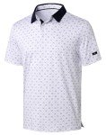 Obla Mens Golf Polo Shirts Short Sleeve Dry Fit Performance Moisture Wicking Casual Print Collared Golf Shirts for Men(White Golf Clubs_XL)