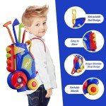 HYES Toddler Golf Set, Upgraded Kids Golf Clubs with 12 Balls, Putting Mat, Shoulder Strap, Indoor Outdoor Sport Toys Gift for Boys Girls, Blue