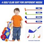 HYES Toddler Golf Set, Upgraded Kids Golf Clubs with 12 Balls, Putting Mat, Shoulder Strap, Indoor Outdoor Sport Toys Gift for Boys Girls, Blue
