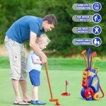 HYES Toddler Golf Set, Upgraded Kids Golf Clubs with 12 Balls, Putting Mat, Shoulder Strap, Indoor Outdoor Sport Toys Gift for Boys Girls, Blue