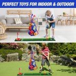 HYES Toddler Golf Set, Upgraded Kids Golf Clubs with 12 Balls, Putting Mat, Shoulder Strap, Indoor Outdoor Sport Toys Gift for Boys Girls, Blue