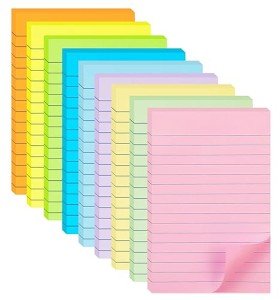 HQCME 9 Pack Lined Sticky Notes 4X6 in Post, 9 Pastel Colors Large Ruled Post Sticky Colorful Super Sticking Power Memo Pads Strong Adhesive, Sticky Notes with Lines Office, Home, 35 Sheets/pad