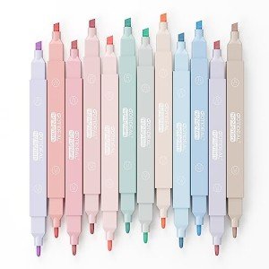 GOTIDEAL Aesthetic Cute Pastel Highlighters set, Dual tip 12 Pack No Bleed Bible Highlighters for office, School study accessory supplies