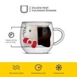 JoyJolt Hello Kitty 3D Coffee Mug, 13.5 oz Double Wall Glass Cup with 3D Design, Insulated Cute Mug for Tea, Latte, or Iced Coffee, Kawaii Sanrio Cup, Hello Kitty Kitchen Stuff
