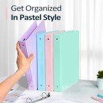 4 Pack Extra Durable 3 Ring Binders 1 Inch, Sooez 1” Three Ring Binder, Eco-Friendly & PVC Free, Customizable Clear View Cover for Letter Size 8.5 x 11'' Paper, Pastel School Office Supplies for Girl