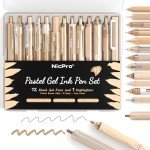 Nicpro 13PCS Pastel Gel Ink Pen Set with Case, Cute Retractable 0.5mm Fine Point Pen, 12 Black Ink Pen with 1 Highlighter, Aesthetic Drawing Pen for Student Note Taking,Writing,Office Supplies (Brown)
