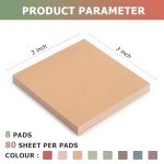 Sticky Notes 3x3 Self-Stick Notes Pads with 8 Morandi Colors, Easy to Post for Office, School, Home, 8 Pads/Pack, 80 Sheets/Pad