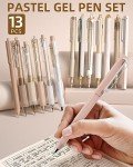 Nicpro 13PCS Pastel Gel Ink Pen Set with Case, Cute Retractable 0.5mm Fine Point Pen, 12 Black Ink Pen with 1 Highlighter, Aesthetic Drawing Pen for Student Note Taking,Writing,Office Supplies (Brown)