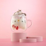 JoyJolt Hello Kitty 3D Coffee Mug, 13.5 oz Double Wall Glass Cup with 3D Design, Insulated Cute Mug for Tea, Latte, or Iced Coffee, Kawaii Sanrio Cup, Hello Kitty Kitchen Stuff