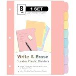 8 Count/1 Set Write & Erase Binder Dividers with Tabs, Durable Plastic 8 Tab Dividers for 3 Ring Binder Letter Size, Separators for Student School Home Office Document Organizer, Pastel