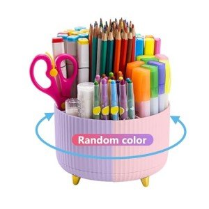 Marbrasse Desk Organizer, 360-Degree Rotating Pen Holder, Desk Organizers and Accessories with 5 Compartments Pencil Organizer, Art Supply Storage Box Caddy for Office, Home(Pink/Purple Random)
