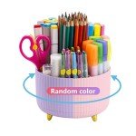 Marbrasse Desk Organizer, 360-Degree Rotating Pen Holder, Desk Organizers and Accessories with 5 Compartments Pencil Organizer, Art Supply Storage Box Caddy for Office, Home(Pink/Purple Random)