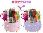 Marbrasse Desk Organizer, 360-Degree Rotating Pen Holder, Desk Organizers and Accessories with 5 Compartments Pencil Organizer, Art Supply Storage Box Caddy for Office, Home(Pink/Purple Random)