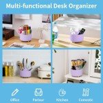 Marbrasse Desk Organizer, 360-Degree Rotating Pen Holder, Desk Organizers and Accessories with 5 Compartments Pencil Organizer, Art Supply Storage Box Caddy for Office, Home(Pink/Purple Random)