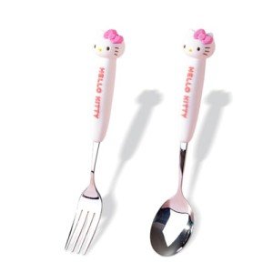 2 PCS Spoon and Fork Set, Cute Stainless Steel Silverware Set, Cartoon Salad Forks and Soup Spoons, Gift for Her