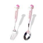 2 PCS Spoon and Fork Set, Cute Stainless Steel Silverware Set, Cartoon Salad Forks and Soup Spoons, Gift for Her