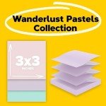Post-it 100% Recycled Paper Super Sticky Pop-up Notes, 18 Sticky Note Pads, 3 in. x 3 in., Sticky Notes for Vertical Surfaces, Monitors, Walls and Windows, Wanderlust Pastels Collection