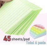 Lined Sticky Notes 4X6 in Pastel Ruled Post Stickies Colorful Super Sticking Memo Pads, 45 Sheets/pad, 6 Pads/Pack