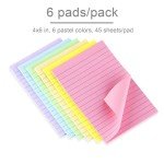 Lined Sticky Notes 4X6 in Pastel Ruled Post Stickies Colorful Super Sticking Memo Pads, 45 Sheets/pad, 6 Pads/Pack