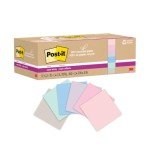 Post-it 100% Recycled Paper Super Sticky Notes, 3 in. x 3 in., 12 Pads, 70 Sheets per Pad, Wanderlust Pastels, School Supplies and Office Products
