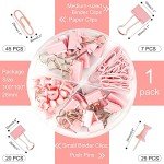 DANRONG 97 PCS Office Supplies for Women, Paper Clips, Binder Clips and Push Pins Set, Paperclips Thumb Tacks School and Home Desk Supplies, Desk Organized (Pink)