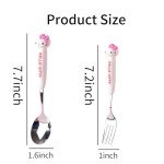 2 PCS Spoon and Fork Set, Cute Stainless Steel Silverware Set, Cartoon Salad Forks and Soup Spoons, Gift for Her