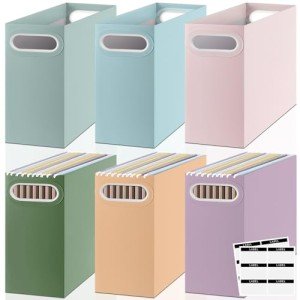 PerKoop 6 Pcs Morandi Colors Hanging File Organizer Pastel Cardboard File Box Morandi Desk Decorations for Women Aesthetic Office School Supplies with 12 Pcs Writable Labels