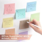 Lined Sticky Notes 3x3 Inch, 8 Pack, Light Colors, Premium Self-Adhesive Notepads, 640 Sheets, for Office, School & Home Use, Easy to Use, Reusable & Removable