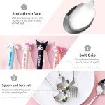 2 PCS Spoon and Fork Set, Cute Stainless Steel Silverware Set, Cartoon Salad Forks and Soup Spoons, Gift for Her