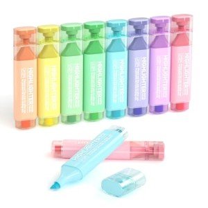 Shuttle Art Pastel Highlighters, 8 Assorted Macaron Colors Highlighter Pens, Chisel Tip Dry-Quickly Non-Toxic Highlighter Markers for Adults Kids Highlighting in the Home School Office