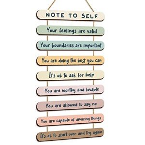 Yookeer Mental Health Reminders Wall Art Decors Positive Psychology Affirmations Therapy Office Decor Wooden Hanging Wall Pediments Inspirational Gifts for Counselor Students Classroom(Pastel Color)