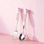 2 PCS Spoon and Fork Set, Cute Stainless Steel Silverware Set, Cartoon Salad Forks and Soup Spoons, Gift for Her
