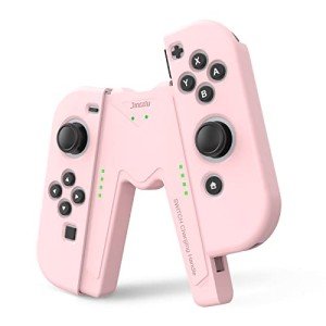 JINGDU Switch Joy-Con Charging Grip Compatible with Nintendo Switch & OLED Model, Play While Charging, Portable V-Shaped Switch Joy-Con Controller Charger with Indicators, Pink