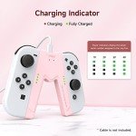 JINGDU Switch Joy-Con Charging Grip Compatible with Nintendo Switch & OLED Model, Play While Charging, Portable V-Shaped Switch Joy-Con Controller Charger with Indicators, Pink