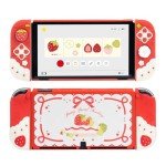 GeekShare Protective Case for Switch OLED Slim Cover Case Compatible with Switch OLED Separable Soft Silicone Protective Shell for Joy Con with 2 Thumb Grip Caps - Strawberries with Cream