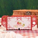 GeekShare Protective Case for Switch OLED Slim Cover Case Compatible with Switch OLED Separable Soft Silicone Protective Shell for Joy Con with 2 Thumb Grip Caps - Strawberries with Cream