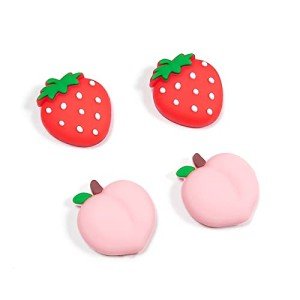 DLseego Strawberry & Peach Thumb Grips Caps for Switch Lite/Switch OLED - Cute Fruit Soft Silicone Joystick Button Caps Analog Joy Con Stick Protective Cover - Red and Pink (4PCS)