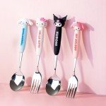 2 PCS Spoon and Fork Set, Cute Stainless Steel Silverware Set, Cartoon Salad Forks and Soup Spoons, Gift for Her