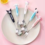 2 PCS Spoon and Fork Set, Cute Stainless Steel Silverware Set, Cartoon Salad Forks and Soup Spoons, Gift for Her