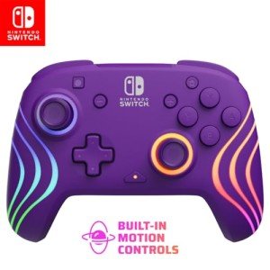 PDP Afterglow Wave Wireless Nintendo Switch Pro Controller with Motion Controls, Fully Licensed for Switch/OLED, Customizable LED Lighting, 30 Foot Range, 20 Hour Rechargeable Battery Power: Purple