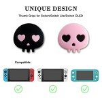 PERFECTSIGHT Switch Thumb Grips, Cute Halloween Skull Joystick Caps for Nintendo Switch, 4 PCS Thumbstick Cover for Switch Lite/OLED, Analog Stick Button Cover for NS Joycon Controller