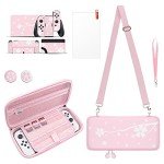 Mytrix Cute Carrying Case for Nintendo Switch OLED, Portable Hard Shell Pouch Travel Storage Bag for Switch Protective Bag with 10 Game Card Slots, with 4 in 1 Bundle Accessories Pink Cherry Blossoms