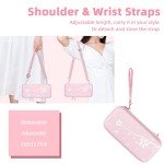 Mytrix Cute Carrying Case for Nintendo Switch OLED, Portable Hard Shell Pouch Travel Storage Bag for Switch Protective Bag with 10 Game Card Slots, with 4 in 1 Bundle Accessories Pink Cherry Blossoms