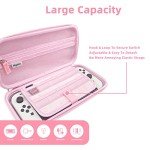 Mytrix Cute Carrying Case for Nintendo Switch OLED, Portable Hard Shell Pouch Travel Storage Bag for Switch Protective Bag with 10 Game Card Slots, with 4 in 1 Bundle Accessories Pink Cherry Blossoms