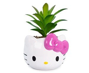 Silver Buffalo Sanrio Hello Kitty Face 3-Inch Ceramic Mini Planter with Artificial Succulent